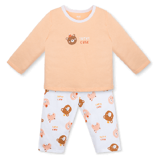 Long-sleeved Girls' Set (1-4Y, Milk Orange-White, TT01)