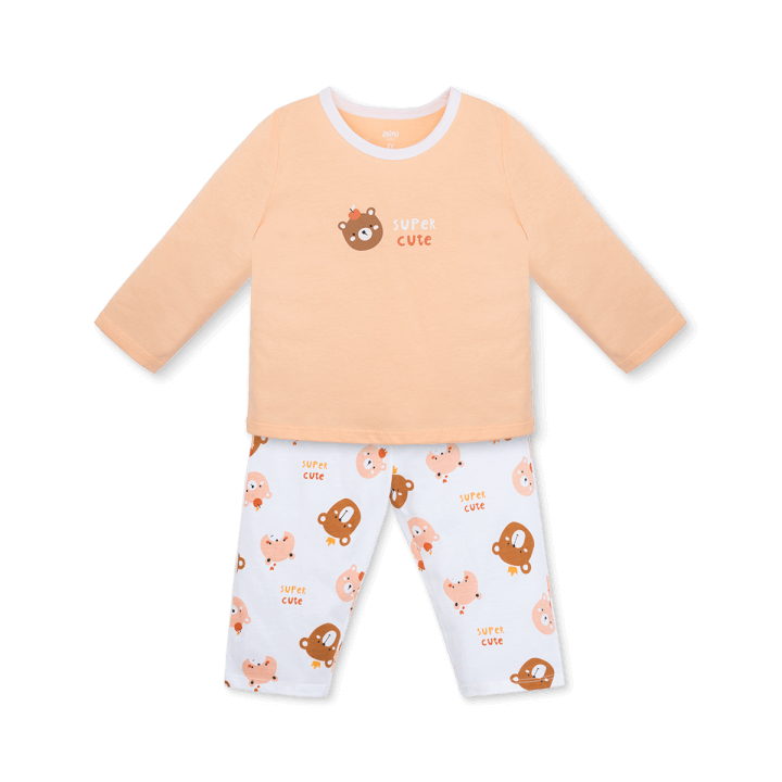 Long-sleeved Girls' Set (1-4Y, Milk Orange-White, TT01)